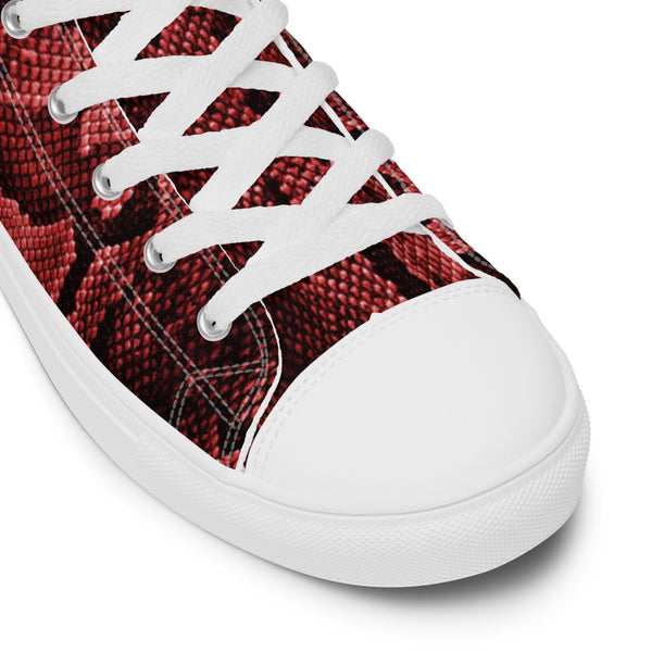 Red Snake Print Women's Sneakers, Women’s high top canvas shoes