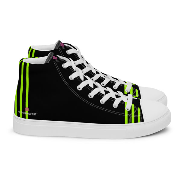 Black Green Striped Women's Sneakers, Neon Green Stripes High Top Tennis Shoes For Ladies