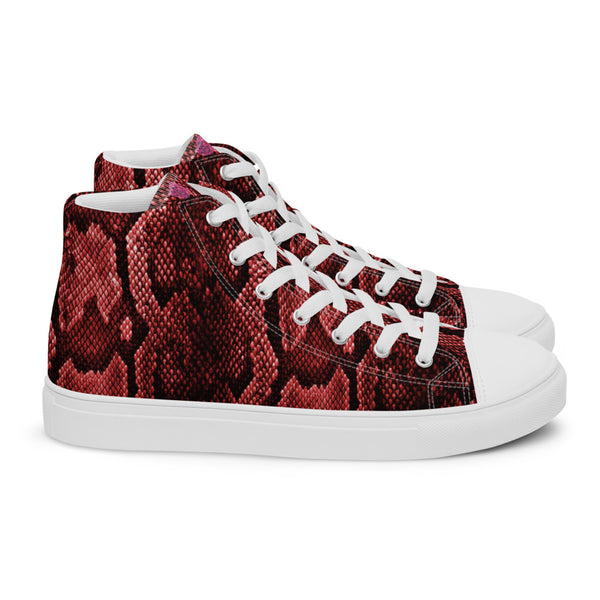 Red Snake Print Women's Sneakers, Women’s high top canvas shoes