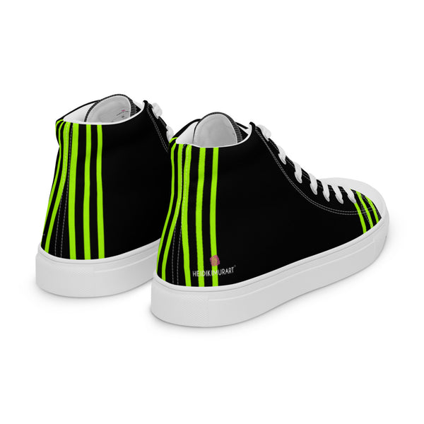 Black Green Striped Women's Sneakers, Neon Green Stripes High Top Tennis Shoes For Ladies