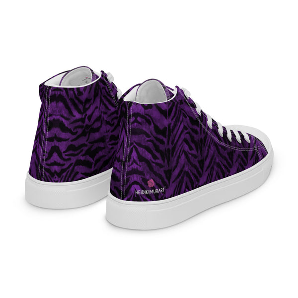 Purple Tiger Striped Women's Sneakers, Animal Print Designer Tiger Stripes High Top Tennis Shoes