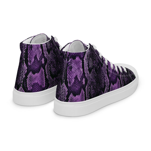 Purple Snake Print Women's Sneakers, Women’s high top canvas shoes