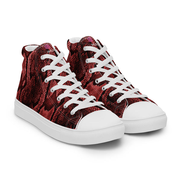 Red Snake Print Women's Sneakers, Women’s high top canvas shoes