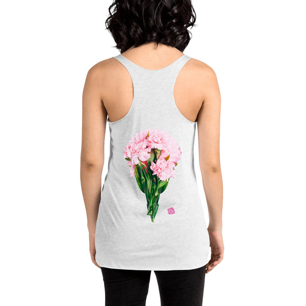 Pink Peonies Floral Tank, Flower Print Designer Premium Women's Racerback Crew Neck Best Tank Top