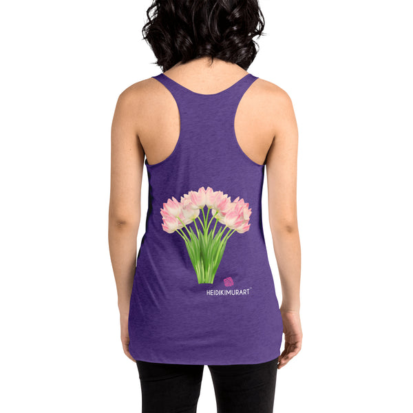 White Tulips Floral Tanks, Floral Print Women's Racerback Tank Top For Women- Printed in USA/Canada/Mexico (US Size: XS-XL)