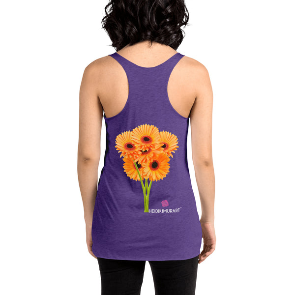 Sunflower Floral Tank Top, Flower Print Designer Premium Women's Racerback Crew Neck Best Tank Top