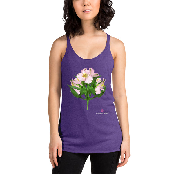 White Lilies Floral Tanks, Floral Print Women's Racerback Tank Top For Women- Printed in USA/Canada/Mexico (US Size: XS-XL)