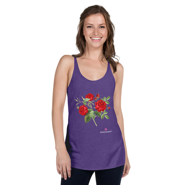 Red Rose Floral Tank, Floral Print Women's Racerback Tank Top For Women- Printed in USA/Canada/Mexico (US Size: XS-XL)
