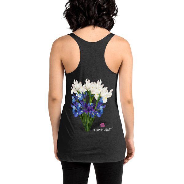 Irises Floral Women's Racerback Tank, Flower Print Designer Premium Women's Racerback Crew Neck Best Tank Top