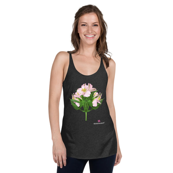 White Lilies Women's Racerback Tank, White Lilies Flower Print Designer Premium Women's Racerback Regular Fit Fitted Soft Crew Neck Best Sporty Tank Top - Printed in USA/Canada/Mexico (US Size: XS-XL)