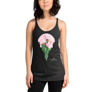Pink Peonies Women's Racerback Tank, Pink Peonies Flower Print Designer Premium Women's Racerback Regular Fit Fitted Soft Crew Neck Best Sporty Tank Top - Printed in USA/Canada/Mexico (US Size: XS-XL)