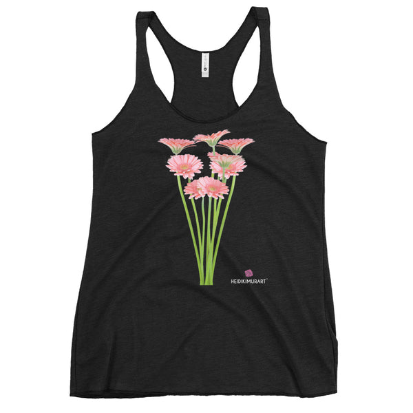 Irises Floral Women's Racerback Tank, Flower Print Designer Premium Women's Racerback Regular Fit Fitted Soft Crew Neck Best Sporty Tank Top - Printed in USA/Canada/Mexico (US Size: XS-XL)