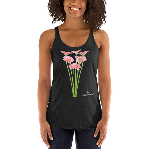 Irises Floral Women's Racerback Tank, Flower Print Designer Premium Women's Racerback Regular Fit Fitted Soft Crew Neck Best Sporty Tank Top - Printed in USA/Canada/Mexico (US Size: XS-XL)