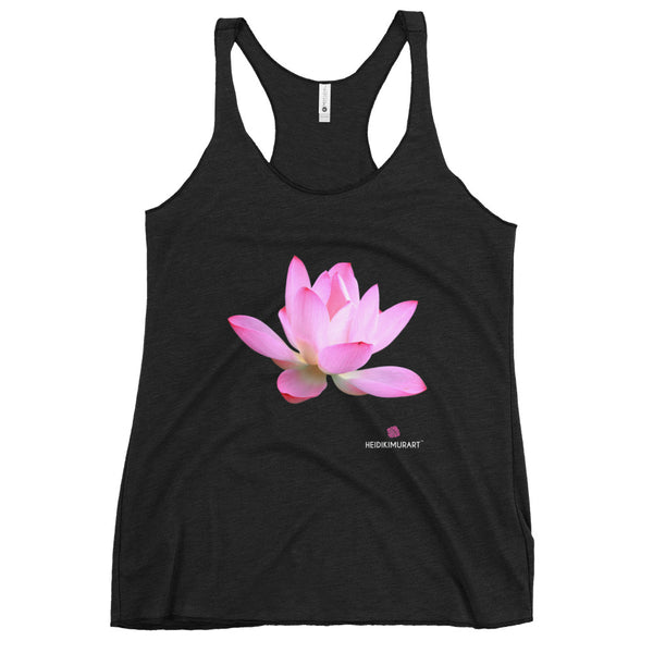 Pink Lotus Women's Racerback Tank, Pink Peaceful Lotus Flower Print Designer Premium Women's Racerback Regular Fit Fitted Soft Crew Neck Best Sporty Tank Top - Printed in USA/Canada/Mexico (US Size: XS-XL)