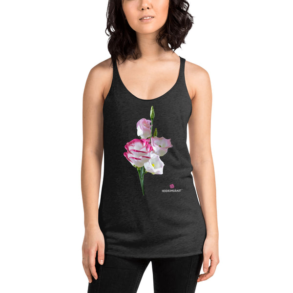 Pink Lisianthus Women's Racerback Tank, Pink Lisianthus Flower Print Designer Premium Women's Racerback Regular Fit Fitted Soft Crew Neck Best Sporty Tank Top - Printed in USA/Canada/Mexico (US Size: XS-XL)