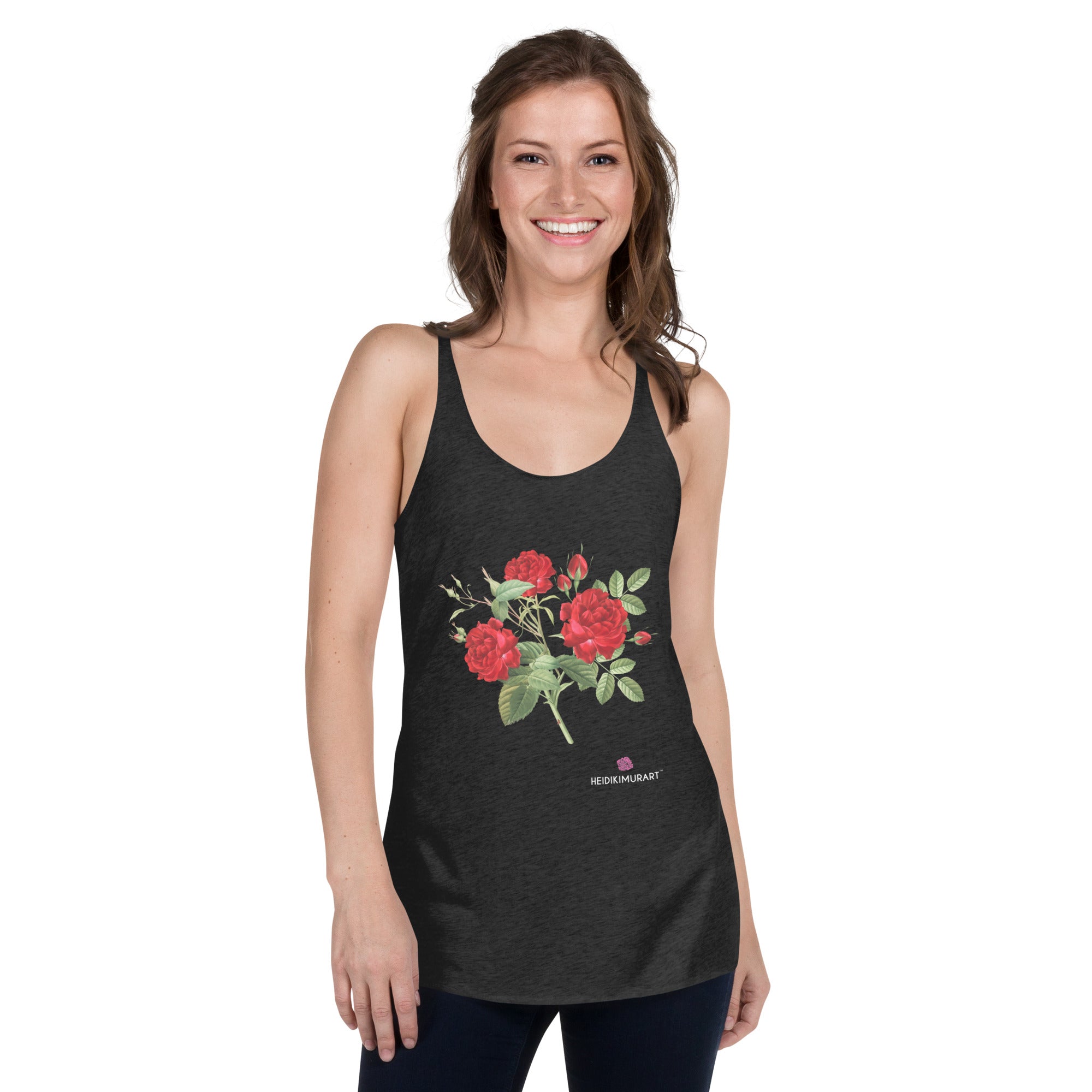 Red Rose Women's Racerback Tank, Red Rose Flower Print Designer Premium Women's Racerback Regular Fit Fitted Soft Crew Neck Best Sporty Tank Top - Printed in USA/Canada/Mexico (US Size: XS-XL)