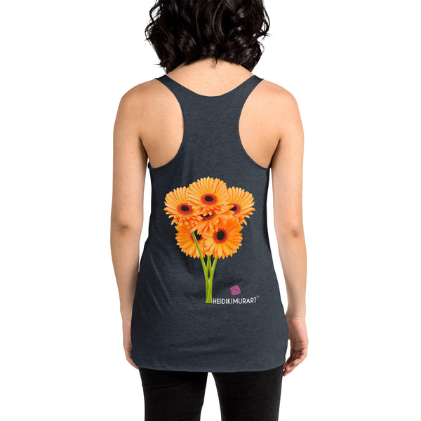Sunflower Floral Tank Top, Flower Print Designer Premium Women's Racerback Crew Neck Best Tank Top