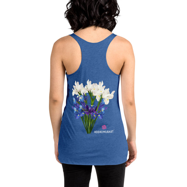 Irises Floral Women's Racerback Tank, Flower Print Designer Premium Women's Racerback Crew Neck Best Tank Top