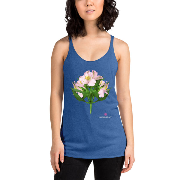 White Lilies Women's Racerback Tank, White Lilies Flower Print Designer Premium Women's Racerback Regular Fit Fitted Soft Crew Neck Best Sporty Tank Top - Printed in USA/Canada/Mexico (US Size: XS-XL)