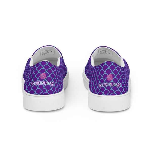 Purple Mermaid Women's Sneakers, Women's Slip Ons, Purple Blue Mermaid Print Women’s Slip-On Canvas Shoes (US Size: 5-12) Women’s Premium High Quality Luxury Style Slip-On Canvas Shoes (US Size: 5-12) Women's Mermaid Scale Print Patterned Best Colorful Slip On Shoes, Slip-On Padded Breathable Loafer Shoes Footwear