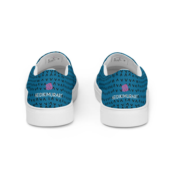 Blue Pattern Women's Slip Ons, Women’s slip-on canvas shoes