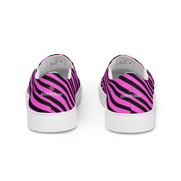 Pink Striped Women's Slip Ons, Women’s slip-on canvas shoes