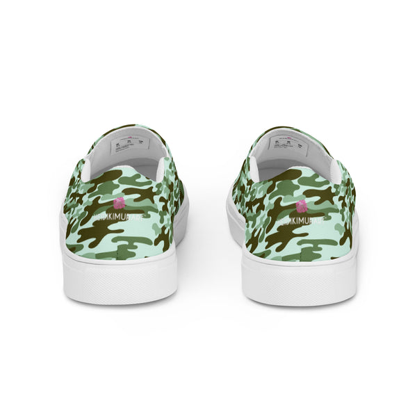 Green Army Print Women's Sneakers, Camouflaged Army Print Women’s Premium High Quality Luxury Style Slip-On Canvas Shoes (US Size: 5-12) Women's Green Shoes, Slip-On Padded Breathable Loafer Shoes Footwear