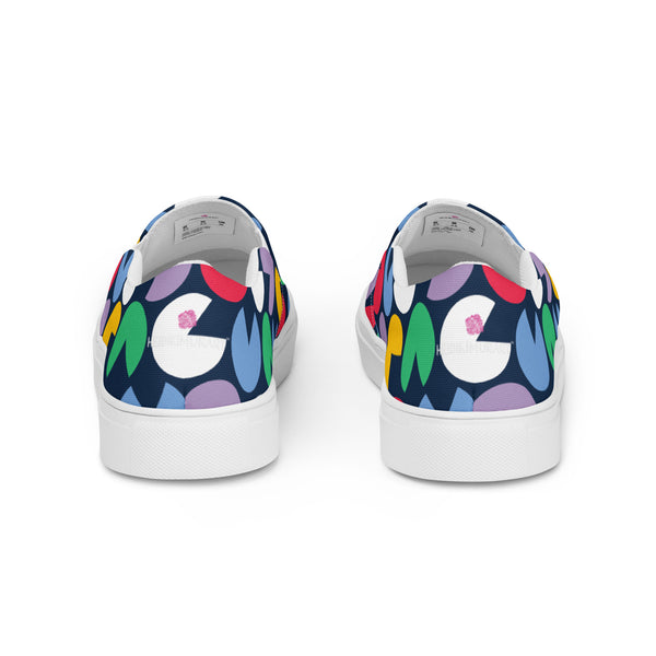 Blue Colorful Women's Sneakers, Unique Geometric Abstract Print Designer Luxury Women's Slip Ons Women’s Slip-On Canvas Shoes (US Size: 5-12) Women’s Premium High Quality Luxury Style Slip-On Canvas Shoes, Designer Patterned Canvas Sneakers, Patterned Best Ladies' Slip On Shoes, Slip-On Padded Breathable Loafer Shoes Footwear