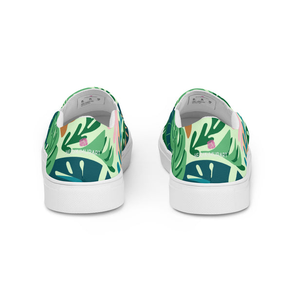 Green Tropical Women's Sneakers, Tropical Leaves Print Modern Women’s Premium High Quality Luxury Style Slip-On Canvas Shoes (US Size: 5-12) Women's Green Shoes, Slip-On Padded Breathable Loafer Shoes Footwear