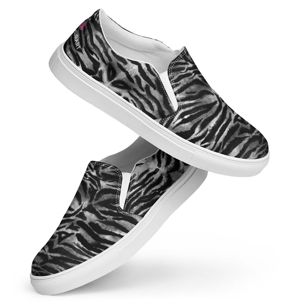 Tiger Striped Women's Slip-Ons, Grey Tiger Animal Print Best Quality Women’s Premium High Quality Luxury Style Slip-On Canvas Shoes (US Size: 5-12) Women's Tiger Striped Animal Print Casual Shoes, Slip-On Padded Breathable Loafer Shoes Footwear