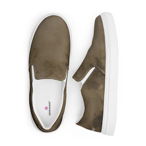 Brown Abstract Women's Slip Ons, Women’s slip-on canvas shoes