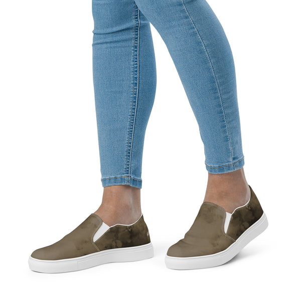 Brown Abstract Women's Slip Ons, Women’s slip-on canvas shoes