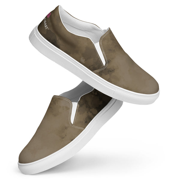 Brown Abstract Women's Slip Ons, Women’s slip-on canvas shoes