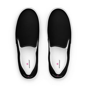 Black Solid Color Slip Ons, Solid Black Color Modern Classic Modern Minimalist Women’s Premium High Quality Luxury Style Slip-On Canvas Shoes (US Size: 5-12) Women's Solid Color Casual Shoes, Slip-On Padded Breathable Loafer Shoes Footwear