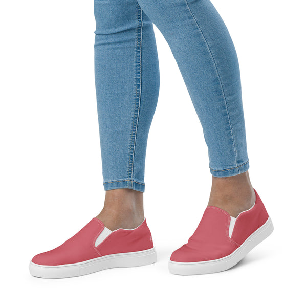 Flamingo Pink Women's Slip Ons, Solid Colorful Pink Color Modern Classic Modern Minimalist Women’s Premium High Quality Luxury Style Slip-On Canvas Shoes (US Size: 5-12) Women's Solid Color Casual Shoes, Slip-On Padded Breathable Loafer Shoes Footwear