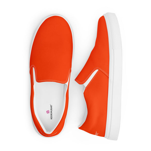 Orange Women's Slip Ons, Solid Colorful Orange Color Modern Classic Modern Minimalist Women’s Premium High Quality Luxury Style Slip-On Canvas Shoes (US Size: 5-12) Women's Solid Color Casual Shoes, Slip-On Padded Breathable Loafer Shoes Footwear