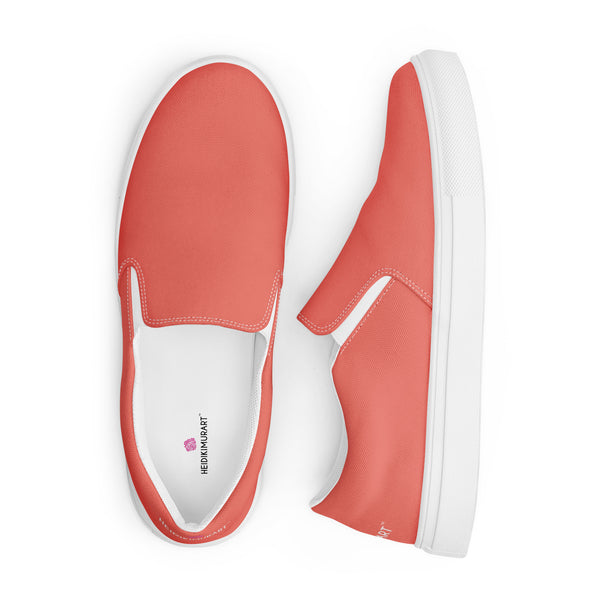 Peach Pink Women's Slip Ons, Solid Colorful Pink Color Modern Classic Modern Minimalist Women’s Premium High Quality Luxury Style Slip-On Canvas Shoes (US Size: 5-12) Women's Solid Color Casual Shoes, Slip-On Padded Breathable Loafer Shoes Footwear