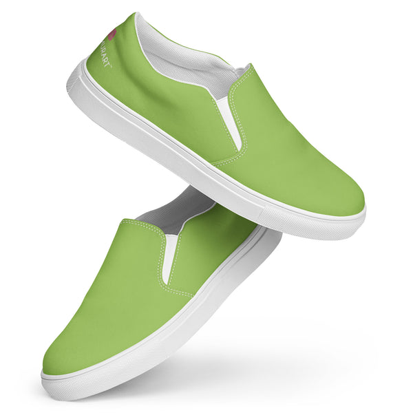 Pastel Green Women's Slip Ons, Solid Bright Green Color Modern Classic Modern Minimalist Women’s Premium High Quality Luxury Style Slip-On Canvas Shoes (US Size: 5-12) Women's Green Shoes, Slip-On Padded Breathable Loafer Shoes Footwear