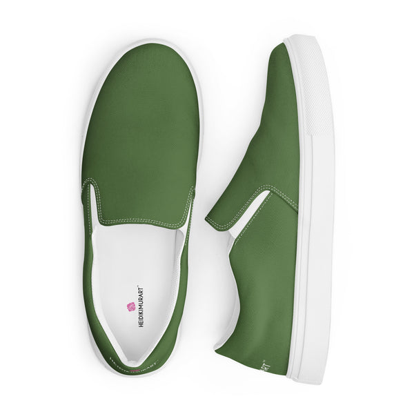 Sage Green Women's Slip Ons, Solid Dark Green Color Modern Classic Modern Minimalist Women’s Premium High Quality Luxury Style Slip-On Canvas Shoes (US Size: 5-12) Women's Green Shoes, Slip-On Padded Breathable Loafer Shoes Footwear