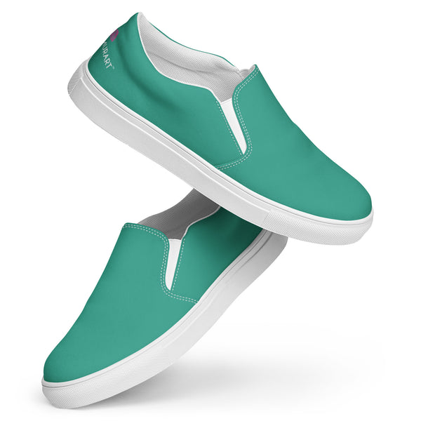 Pastel Blue Women's Slip Ons, Solid Aqua Blue Color Modern Classic Modern Minimalist Women’s Premium High Quality Luxury Style Slip-On Canvas Shoes (US Size: 5-12) Women's Solid Color Casual Shoes, Slip-On Padded Breathable Loafer Shoes Footwear