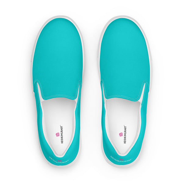 Bright Blue Women's Slip Ons, Solid Aqua Blue Color Modern Classic Modern Minimalist Women’s Premium High Quality Luxury Style Slip-On Canvas Shoes (US Size: 5-12) Women's Solid Color Casual Shoes, Slip-On Padded Breathable Loafer Shoes Footwear
