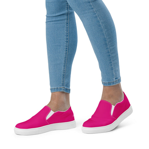 Pink Women's Slip Ons, Solid Colorful Hot Pink Color Modern Classic Modern Minimalist Women’s Premium High Quality Luxury Style Slip-On Canvas Shoes (US Size: 5-12) Women's Solid Color Casual Shoes, Slip-On Padded Breathable Loafer Shoes Footwear