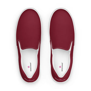 Burgundy Red Women's Slip Ons, Solid Colorful Dark Red Color Modern Classic Modern Minimalist Women’s Premium High Quality Luxury Style Slip-On Canvas Shoes (US Size: 5-12) Women's Red Casual Shoes, Slip-On Padded Breathable Loafer Shoes Footwear
