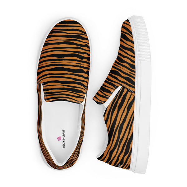 Tiger Striped Women's Slip-Ons, Brown Tiger Animal Print Best Quality Women’s Premium High Quality Luxury Style Slip-On Canvas Shoes (US Size: 5-12) Women's Tiger Striped Animal Print Casual Shoes, Slip-On Padded Breathable Loafer Shoes Footwear
