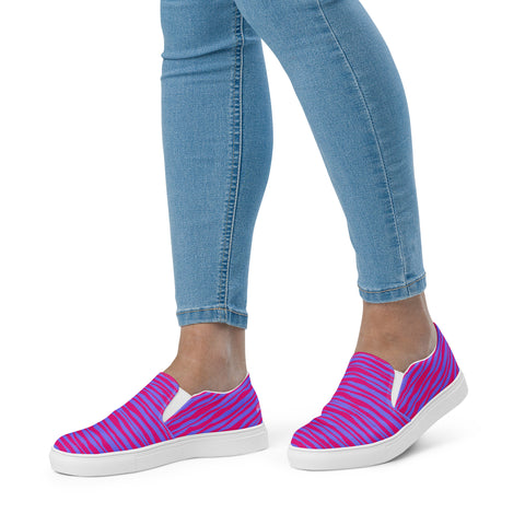 Pink Striped Women's Slip On, Purple Pink Striped Print Women’s Slip-On Canvas Shoes, Best Quality Women’s Premium High Quality Luxury Style Slip-On Canvas Shoes (US Size: 5-12)&nbsp;Women's Striped Print Casual Shoes, Slip-On Padded Breathable Loafer Shoes Footwear