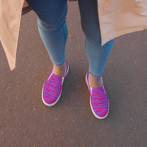 Pink Striped Women's Slip On, Women’s slip-on canvas shoes