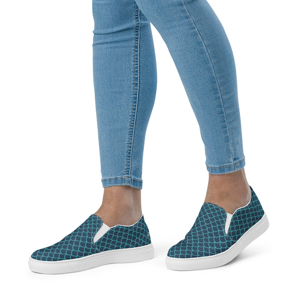 Blue Mermaid Women's Slip Ons, Women’s slip-on canvas shoes