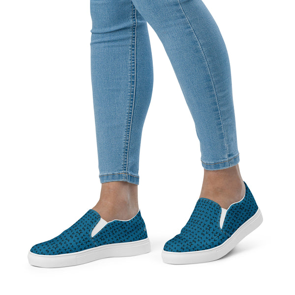 Blue Pattern Women's Slip Ons, Women’s slip-on canvas shoes