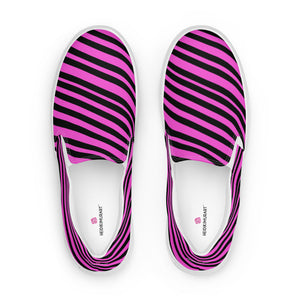 Pink Striped Women's Slip Ons, Women’s slip-on canvas shoes