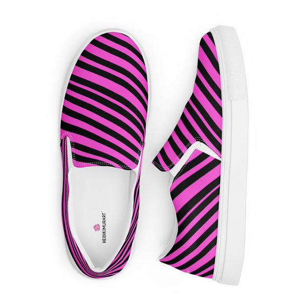 Pink Striped Women's Slip Ons, Women’s slip-on canvas shoes